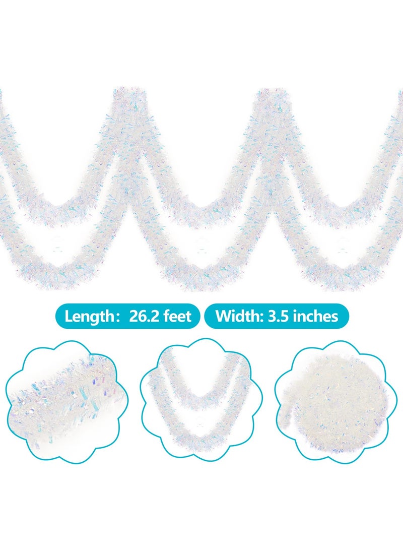 موردلي إكليل زينة أبيض لامع بطول ٢٦.٢ قدم، مناسب لأعياد الميلاد وحفلات الزفاف وديكورات الحفلات، إكليل زينة من رقائق القصدير لعيد الميلاد، مناسب لجميع فصول السنة، مناسب للحفلات الداخلية والخارجية (أبيض لامع). - Image 3
